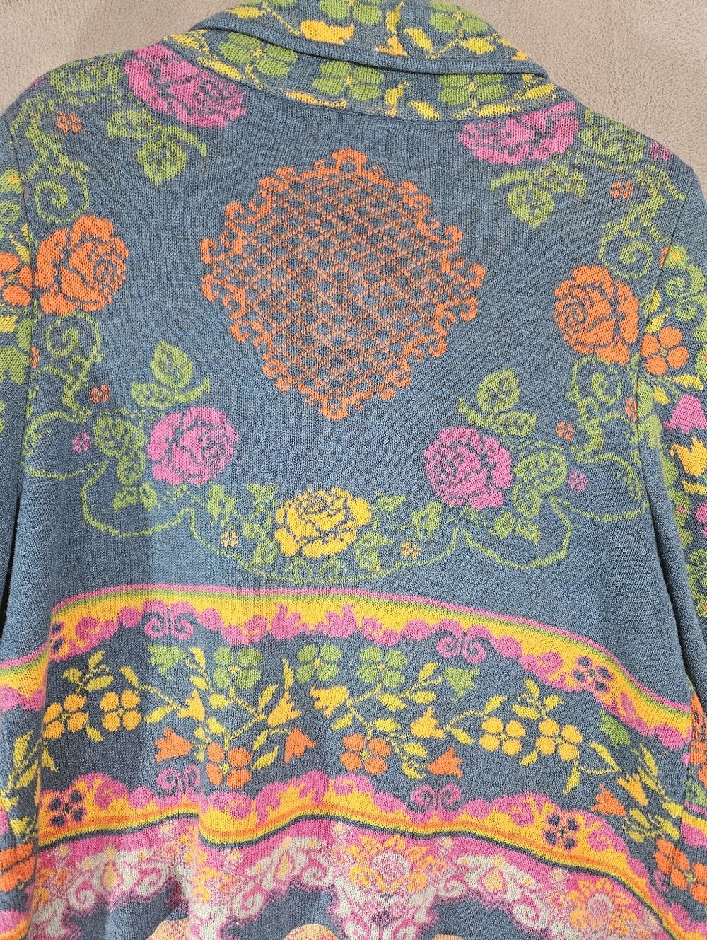 IVKO For Anthropologie Floral Pattern Cardigan Teal Sweater Small Lambswool Fine - Picture 11 of 11